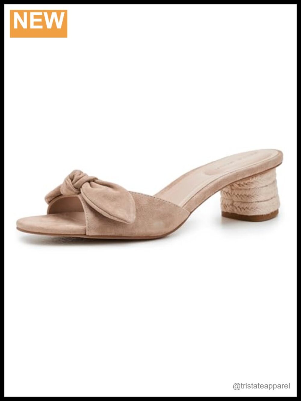 Jute Wrapped Block Heel Slide Sandal with Bow Suede Upper Slip On